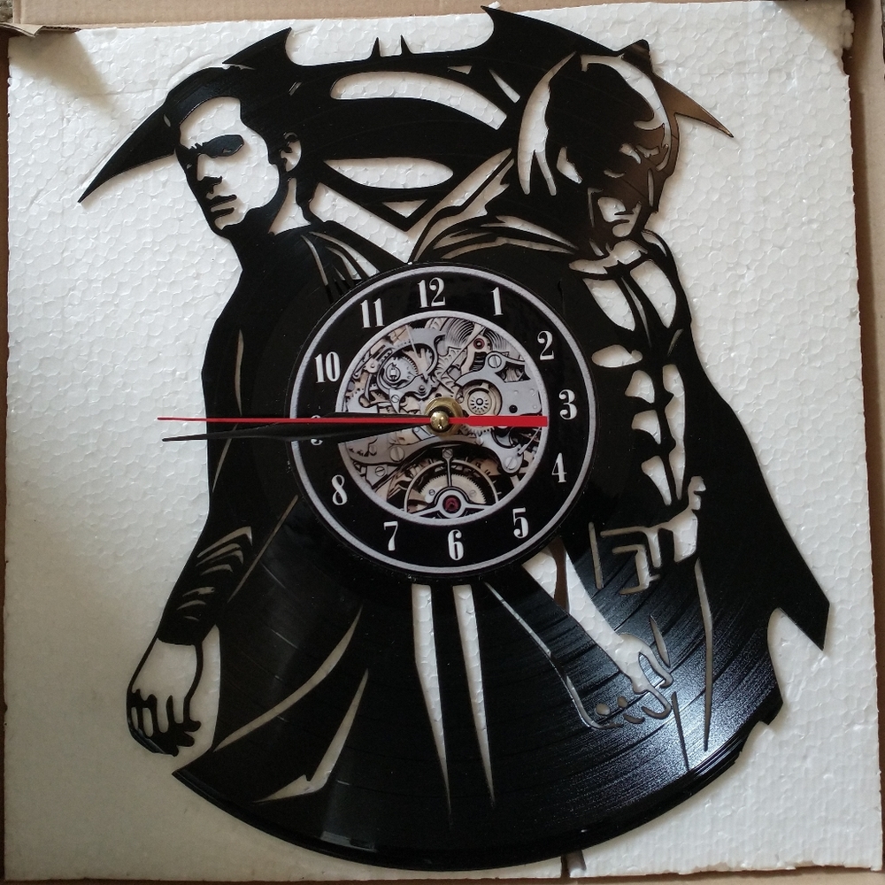 Batman and Superman Vinyl Record Clock